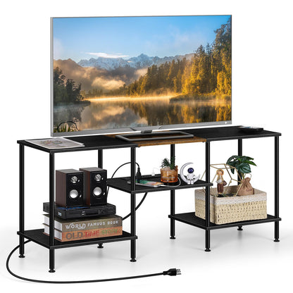 OYEAL Black Bedroom TV Stand with Storage Cabinet up to 50 inch TV, Small TV Console Table with Power Outlets 45 inch Media Entertainment Center for Living Room Bedroom