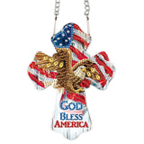God Bless America Diamond Painting Hanging Ornament - Patriotic Cross with Eagle & American Flag - DIY 5D Diamond Art Kit with Chain - Independence Day Home Decor - Handmade Beaded Sun Catcher Gift AiYuanzsh