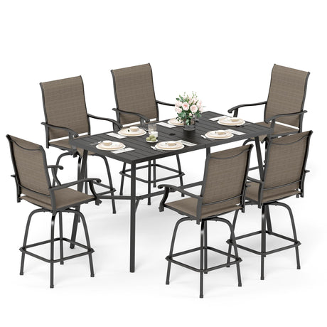 Sophia & William Outdoor Bar Set, Patio Bar Table and Chairs Set, Bar Height Patio Set - 6 x Swivel Bar Chairs(Brown), 1 x Rectangular Bar Table(Black) Sophia & William