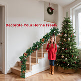 9FT Christmas Garland with Lights, Pre-Lit Garlands for Christmas Decoration with 60 LED Lights, Berries, Bows, Ball, Flower, Leaves, Battery Operated Indoor & Outdoor Christmas Decor PROSWIFT