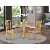 East West Furniture ANAV3-OAK-W 3 Piece Modern Dining Table Set Contains a Round Kitchen Table with Pedestal and 2 Dining Chairs, 36x36 Inch, Oak East West Furniture