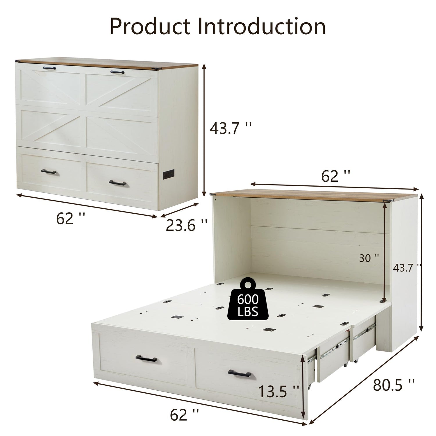 UYIHOME Murphy Bed, Murphy Beds Queen, Murphy Bed Cabinet with Large Storage, Queen Size Bed Frame with Storage for Bedroom, Living Room, Guest Bedroom,Home Office (Queen Size) UYIHOME
