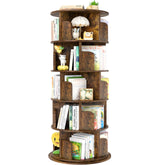 Stylish 360° Rotating 5-Tier Bookshelf in Rustic Brown for Space-Saving Storage Aheaplus