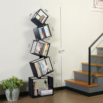 Weltallina 5-Tier Modern Black Bookshelf - Stylish Storage Solution for Home and Office - WoodArtSupply