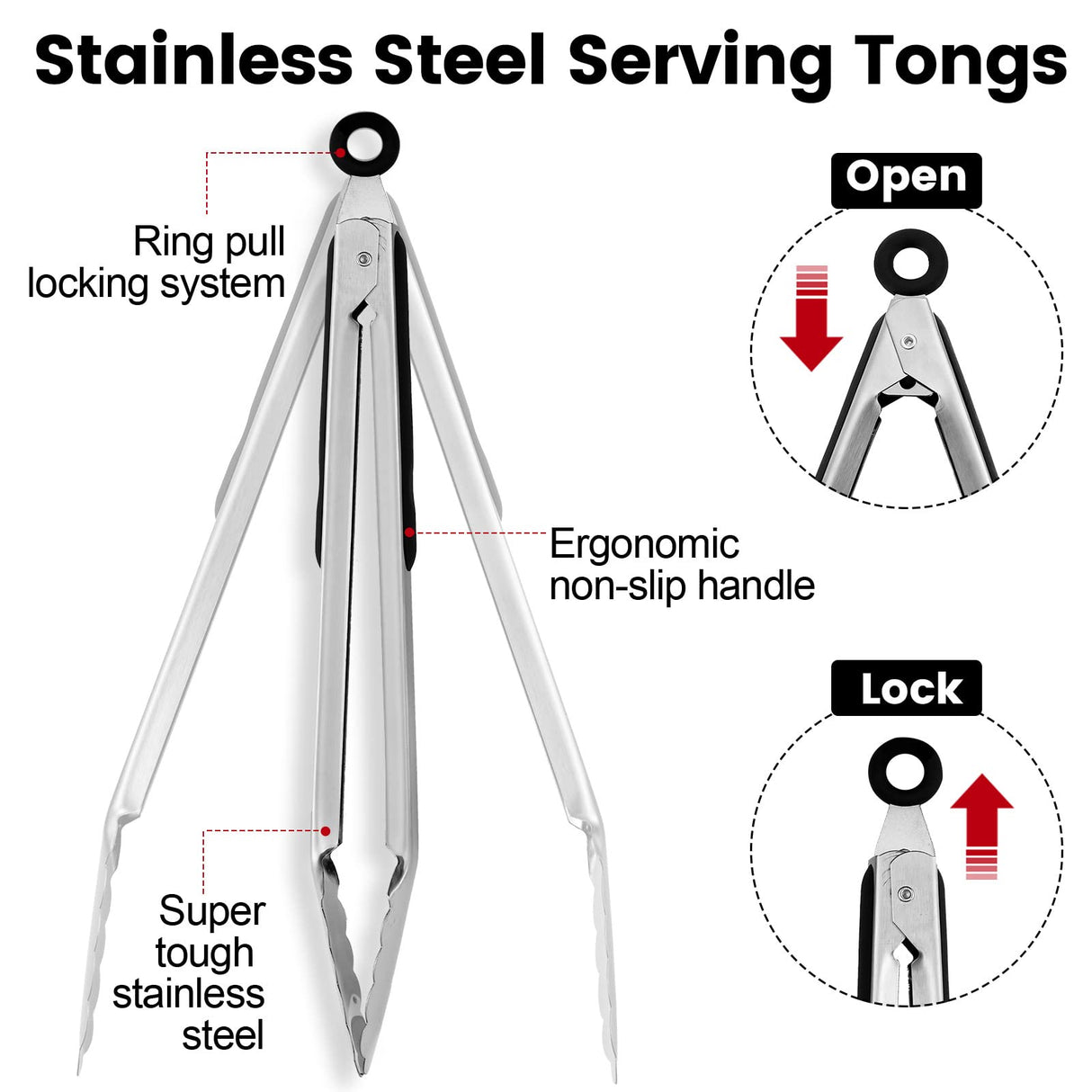 12 Pack Stainless Steel Kitchen Tongs 7/9/12 Inches Food Serving Tong Kitchen Cooking Tongs High Heat Resistant Tongs for Cooking Non Stick Locking Kitchen Tong Food Tongs for Grill Salad Frying BBQ CHENGU