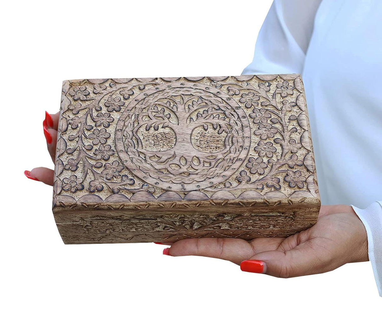 DharmaObjects Hand Carved Tree of Life Wooden Box Keepsake Storage Multi Utility DharmaObjects