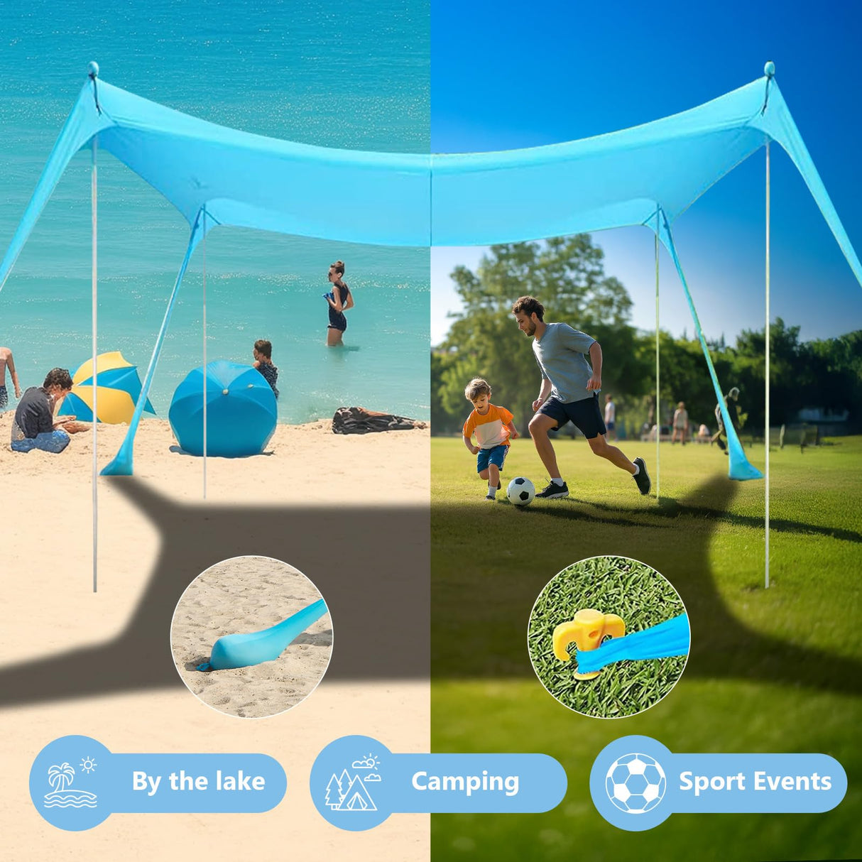 WILDPATH Beach Tent Sun Shelter 10 x 10FT, UPF 50+ Protection Beach Shade Canopy with 8 Sandbags, Eazy Up Portable Canopy Tent for Beach, Camping, Fishing, Backyard WILDPATH