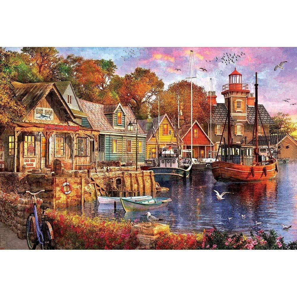 Educa - The Harbour Evening - 5000 Piece Jigsaw Puzzle - Puzzle Glue Included - Completed Image Measures 61.75" x 42.25" - Ages 14+ (18015)