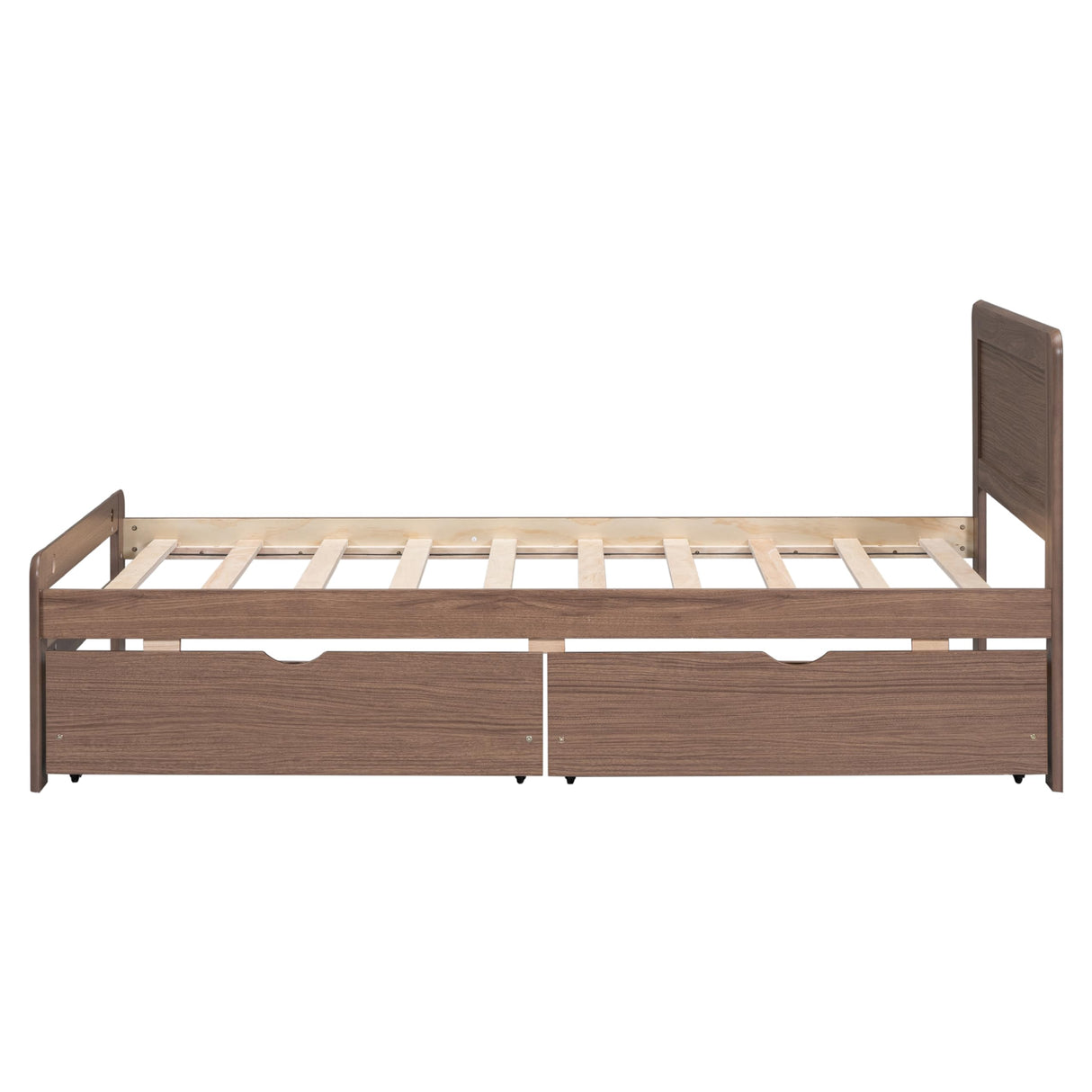 Twin Size Bed Frame with Storage Drawers,Solid Wood Platform Bed with Headboard,Twin Bed Frames for Kids,Teens,Adults,No Spring Needed,Walnut Bellemave