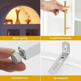 DWVO Arched Display Cabinet with Glass Doors, 71" Tall Storage Organizer Cabinet with Adjustable Shelves, Curio Cabinet with LED Lights, 5 Tier Bookcase for Collectibles Living Room Office, White DWVO