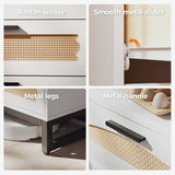 Mericonia 3 Drawer Rattan Dresser for Bedroom, Wood Dresser for Closet with Metal Handles, Small Boho Nightstand Sets, Dressers & Chests of Drawers for Bedroom, Hallway and Entryway, White Mericonia
