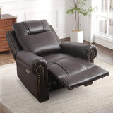 HAOMARKETS Classic Oversized Power Recliner Chair with with Rivets, Breathable Faux Leather Electric Recliner with USB Port, Overstuffed Reclining Sofa for Living Room, Dark Brown HAOMARKETS