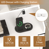 Wodeer Dresser for Bedroom with Power Strip & LED Light,7-Drawer Dresser & Chest of Drawers with Deep Drawers, Wood Double Dresser Storage Cabinet for Bedroom,Living Room, Hallway,White Wodeer