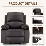 zzlay 360° Swivel Rocking Leather Recliner Chair for Adults, Overstuffed Manual Recliner with Spring Cushion, Glider Rocking Nursery Single Sofa with Side Pockets for Living Room, Coffee Brown zzlay