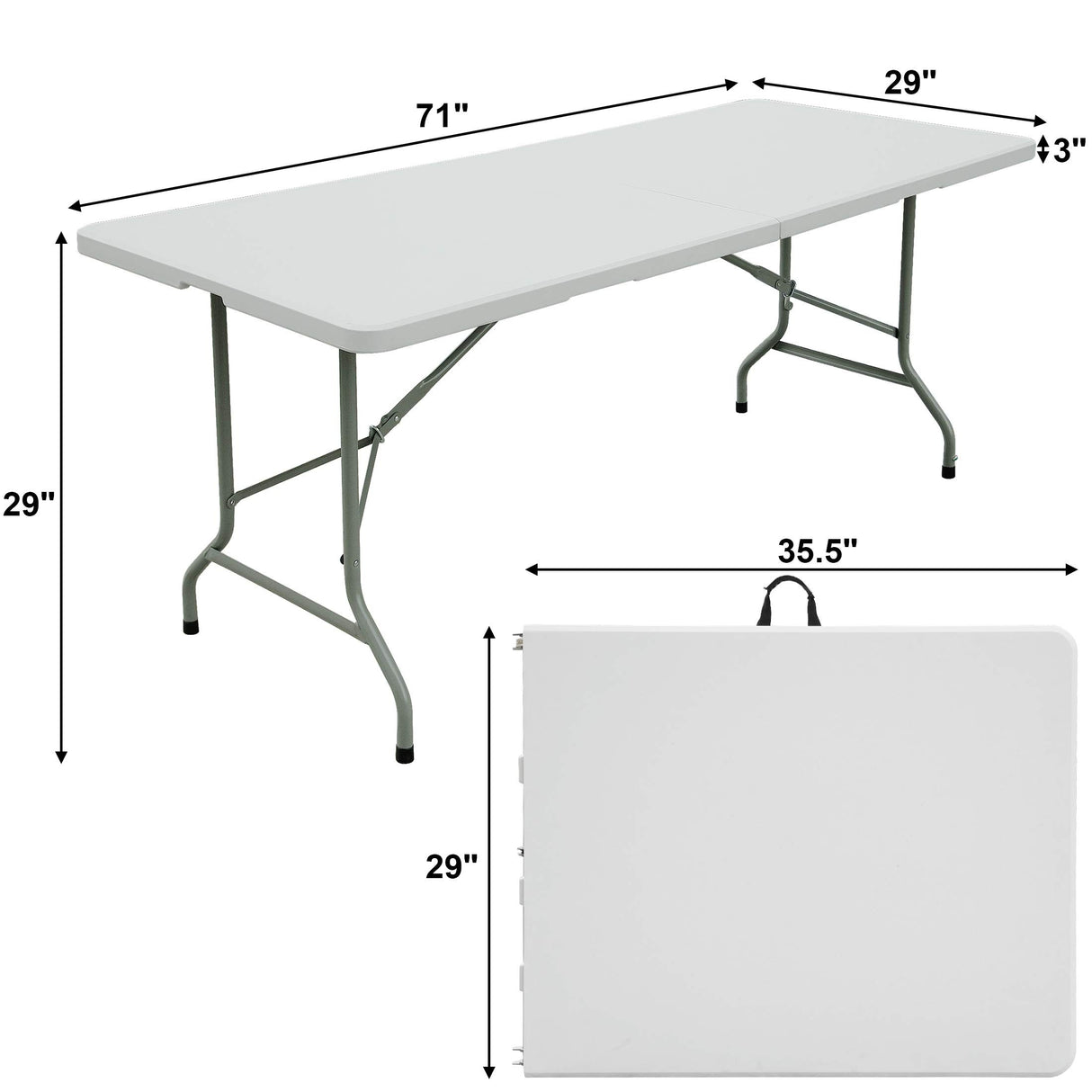 FORUP 6ft Table, Folding Utility Table, Fold-in-Half Portable Plastic Picnic Party Dining Camp Table (White) FORUP