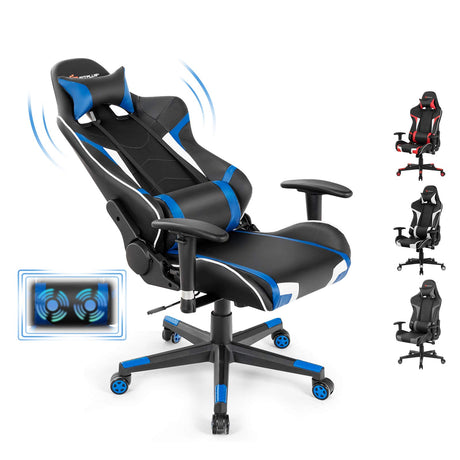 Goplus Gaming Chair, Massage Office Chair Computer Gaming Racing Chair, High Back PU Leather Adjustable Arms Headrest Ergonomic Reclining Game Chair, Rolling Swivel Executive Chair Goplus