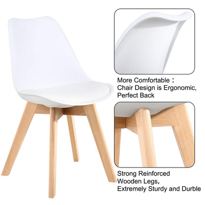 LSSBOUGHT Mid Century Modern Dining Chairs, Shell Lounge Plastic Desk Chair Side Chair with Soft Padded and Wooden Legs for Dining Room Living Room Bedroom Kitchen Set of 2 (White)