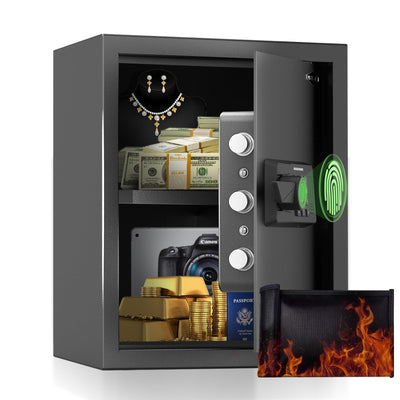 Mutak Smart Home Safe 1.5 Cub Biometric Safe Box, Quick-Access with Fingerprint Recognition Handle, Keys, Digital Keyboard, & Type-C Port, Equipped with Fireproof Bag&Alarm System, Bright LED