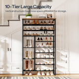 HOOBRO Shoe Rack, 10-Tier Shoe Shelf with Boots Storage, Large-Capacity Shoe Storage Organizer for Entryway, for 27-30 Pairs of Shoes, Hallway, Dorm Room, Rustic Brown and Black BF172XJ01 HOOBRO