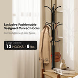 Ulimart Coat Rack Freestanding,12 Hooks Metal Coat Racks with Umbrella Holder,Sturdy Hall Rree,Easy Assembly Coat Rack Stand for Hanging Scarf,Purse,Hats,Jacket(Black) Ulimart