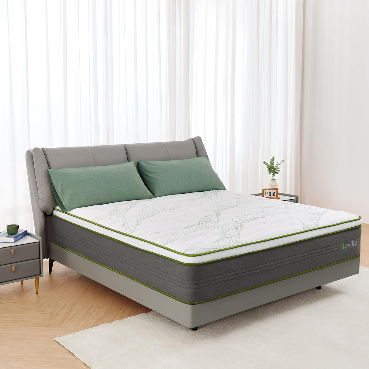Novilla King Size Mattress, 10 Inch Hybrid Mattress in a Box with Individually Wrapped Pocket Coils & Memory Foam, Supportive & Pressure Relief, Breathable Mattresses King,Medium Firm, vigour Novilla