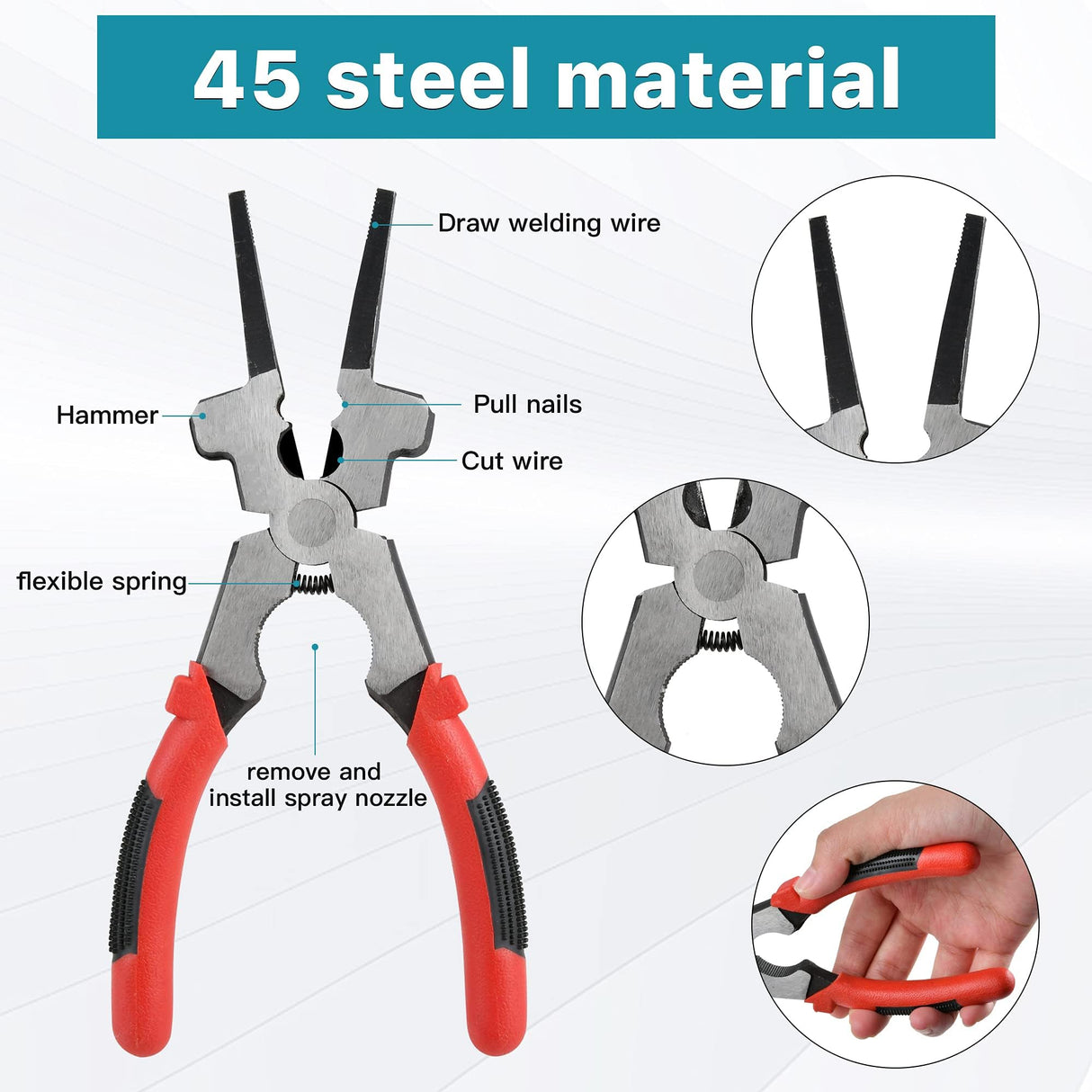 Worldity 4Pcs Welding Slag Removal Tool Set, 10 Inch Chipping Hamme with Coil Spring Handle, Mufti Functional Welding Pliers, Wire Brush, Welding Gloves for Cleaning Removing Slag Worldity