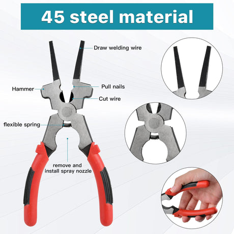 Worldity 4Pcs Welding Slag Removal Tool Set, 10 Inch Chipping Hamme with Coil Spring Handle, Mufti Functional Welding Pliers, Wire Brush, Welding Gloves for Cleaning Removing Slag Worldity
