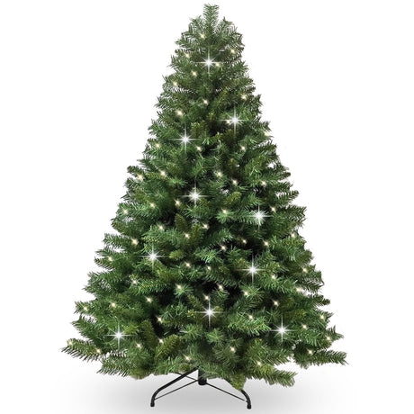 ibidan 8ft Green Artificial Christmas Tree with Led Lights, Premium Foldable Xmas Tree Full with Branch Tips, Faux Christmas Tree with Lights for Bedroom, Corner, Easy Assembly with Metal Stand ibidan