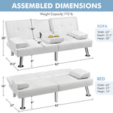 Yaheetech Convertible Sofa Bed Adjustable Couch Sleeper Modern Faux Leather Home Recliner Reversible Loveseat Folding Daybed Guest Bed, Removable Armrests, Cup Holders, 3 Angles, 772lb Capacity, White Yaheetech