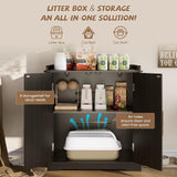 Halitaa Cat Litter Box Enclosure Furniture, Hidden Litter Box Furniture with Removable Dividers, Reversible Entrance Can Be on Left or Right Side, for Hallway, Bedroom, Black, 31.4" L Halitaa