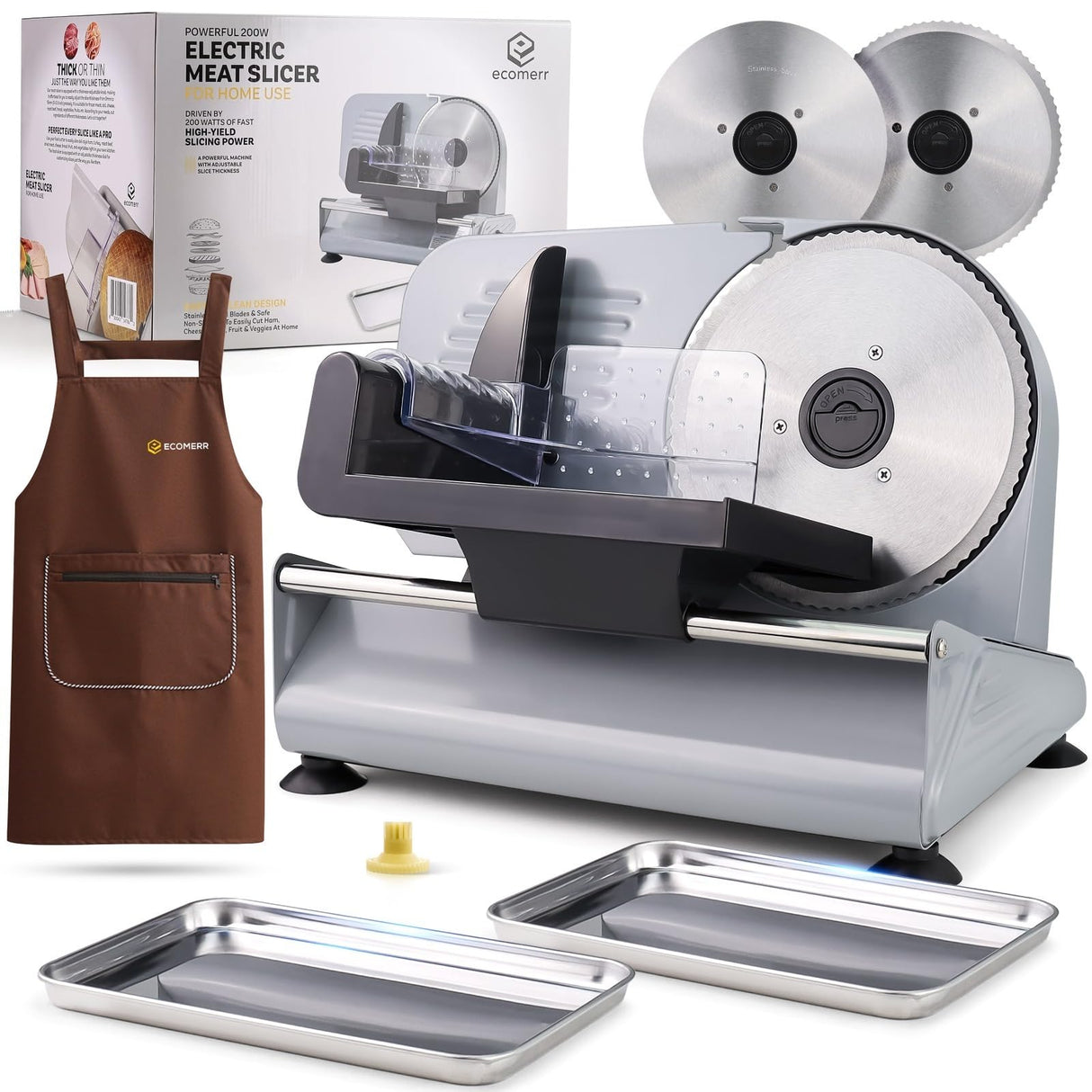 Meat Slicer, 200W Powerful Electric Food Slicer-Deli Meat Slicer Machine for Home Use for, Cheese, Bread, Vegetables-2 Round 7.5" Stainless Steel Blade, Child Lock Protection & Adjustable Thickness Ecomerr