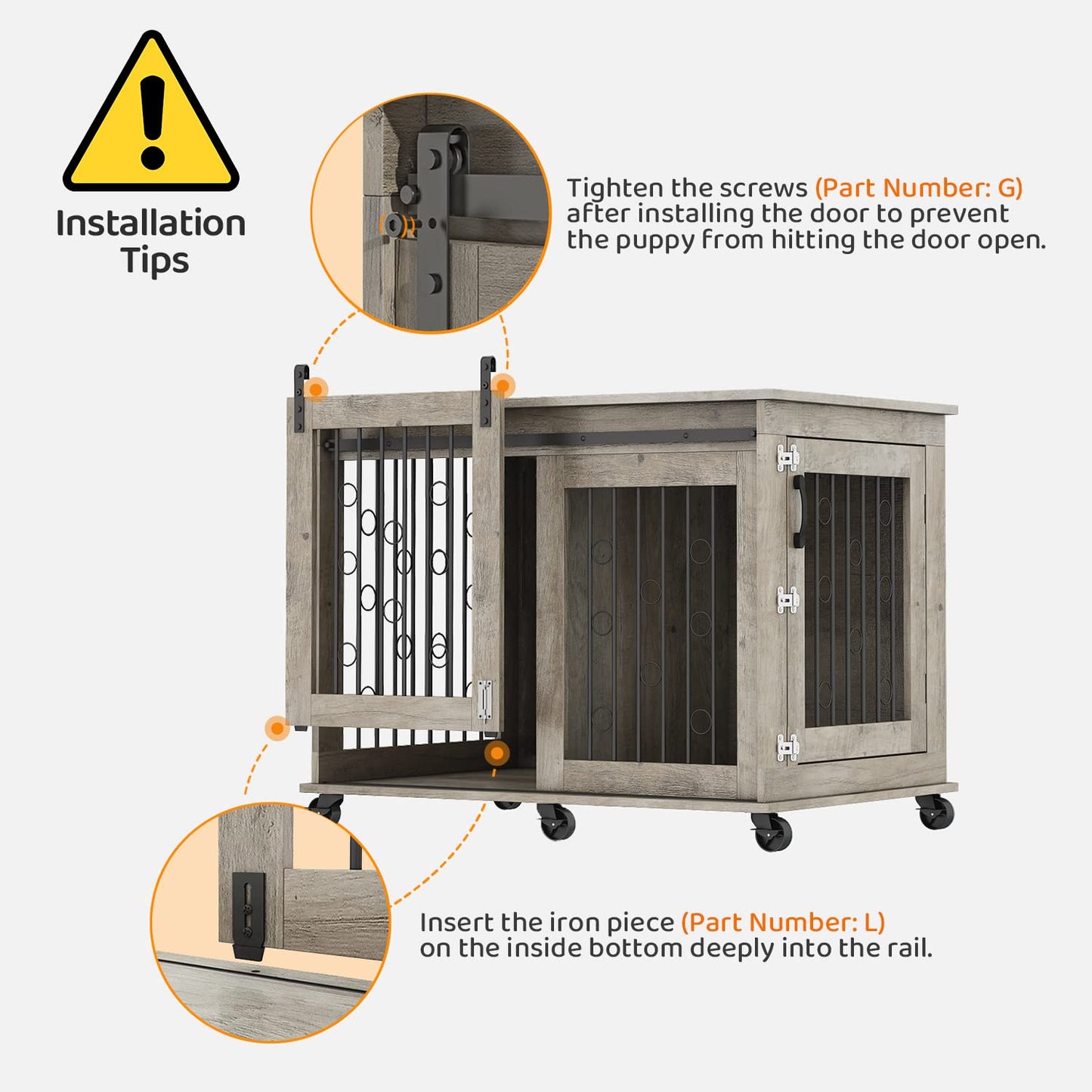 IchbinGo Large Dog Crate Furniture with Sliding Barn Door, 43.7" Wooden Dog Kennel End Table with Wheels and Flip-top Plate Dog House with Detachable Divider for Small/Medium/Large Dog (Rusti - WoodArtSupply