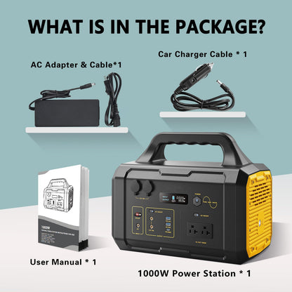 Portable Power Station 1075Wh, Solar Generator LiFePO4 (LFP) Battery with 120V AC Outlet, Fast Charging, Electric Generator for RV Camping Outdoor Hiking Home Emergency Backup (Solar Panel Op - WoodArtSupply