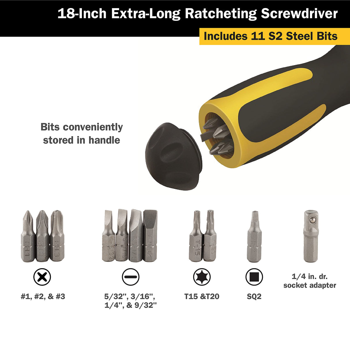 Titan 12218 Screwdriver12-Piece 18-Inch Extra Long High-Torque Ratcheting Screwdriver Titan