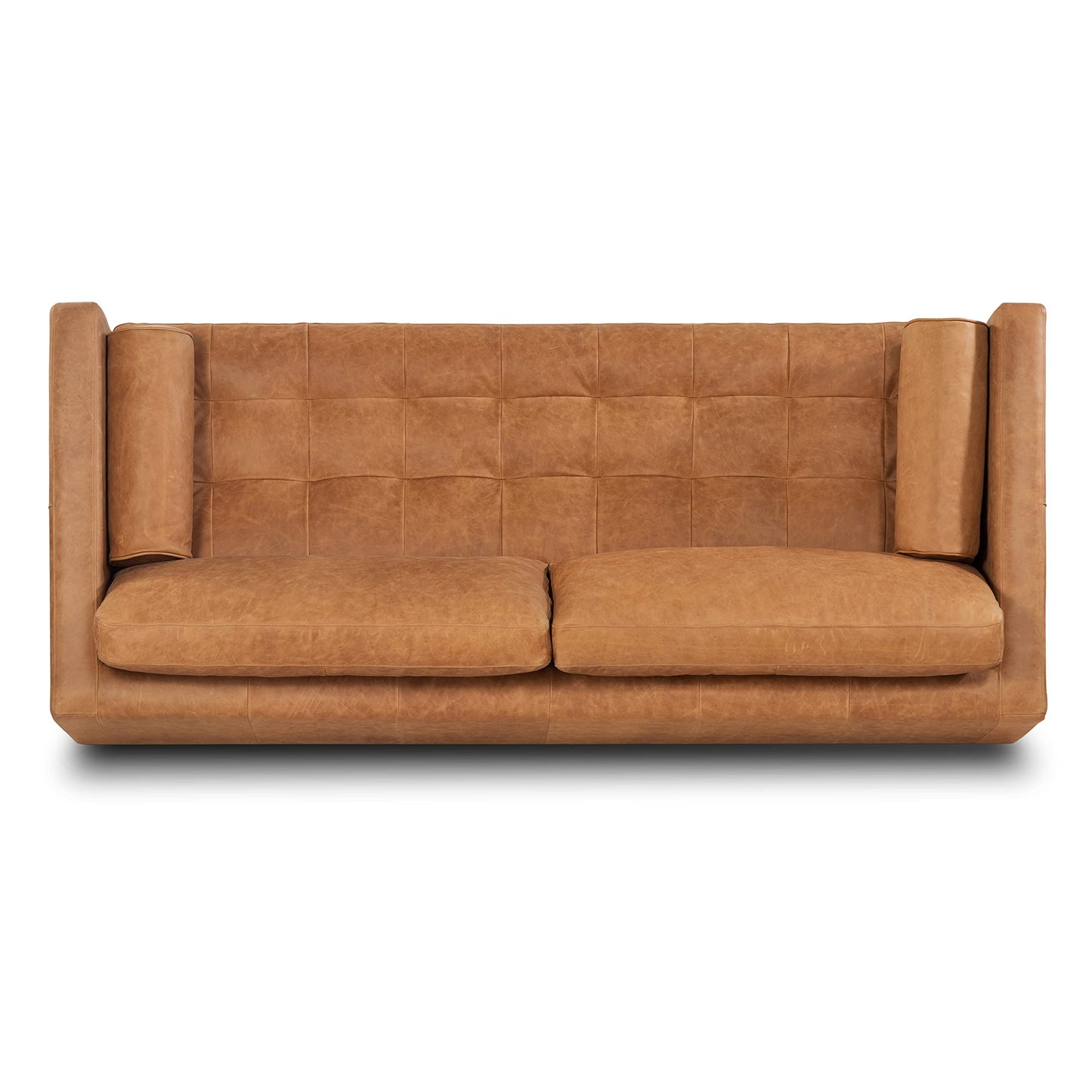 POLY & BARK Cognac Tan Brown Leather Couch - 88.5" Mid Century Leather Sofa with 2 Bolsters - Full Grain Camel Leather Couch - Feather-Down Topper On Seating Surface - Pure-Aniline Italian Leather