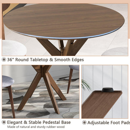 Tangkula 3-Piece Dining Table and Chair Set, Round Wooden Dining Set with Cushioned Chairs, Mid-Century Farmhouse Table and Chair Set for Kitchen and Living Room - WoodArtSupply