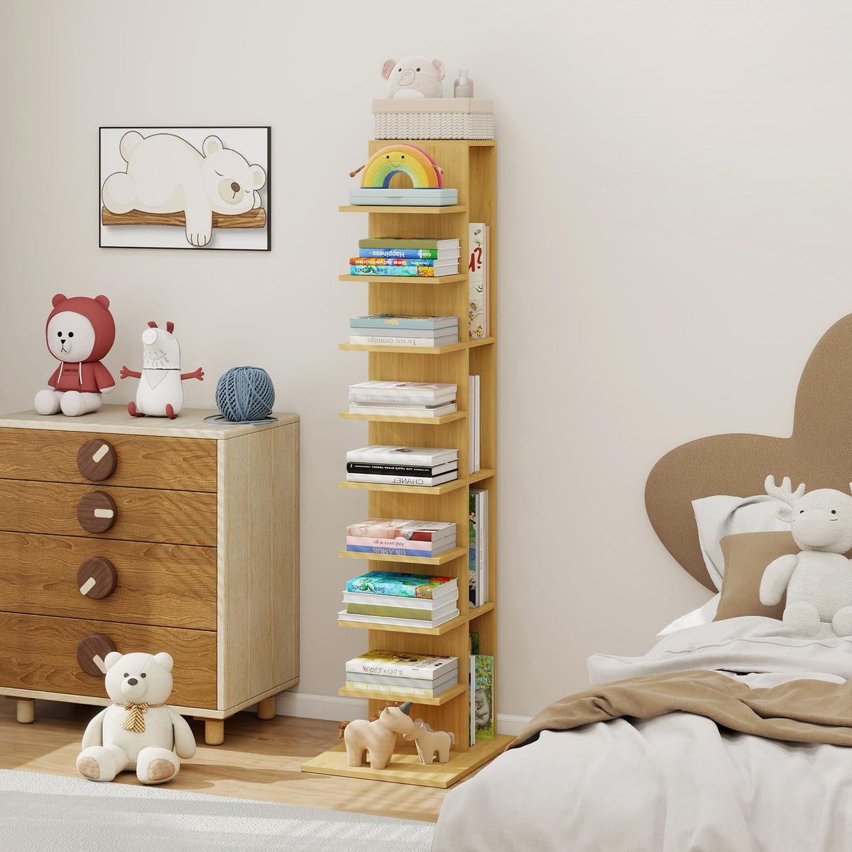 ELECWISH Narrow Bookshelf, 13-Tier Bookcase for Small Space, Tall Vertical Spine Bookshelf Tower, Modern Corner Book Shelf with Storage for Home Office ELECWISH