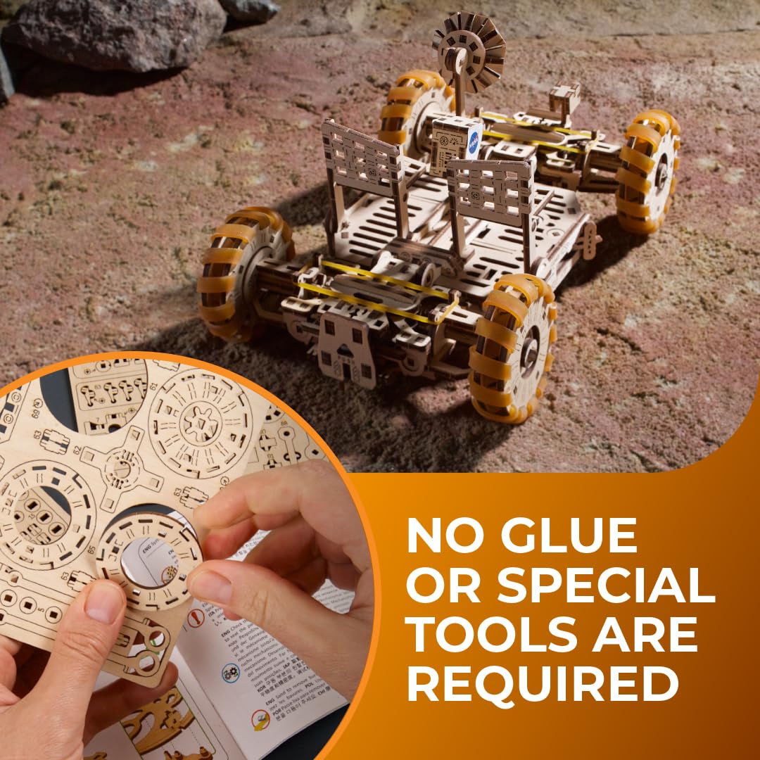 UGEARS NASA Lunar Rover Model Kit - 3D Wooden Mechanical Puzzles for Adults to Build - Space Gifts for Teen - NASA Official Space Model Kits