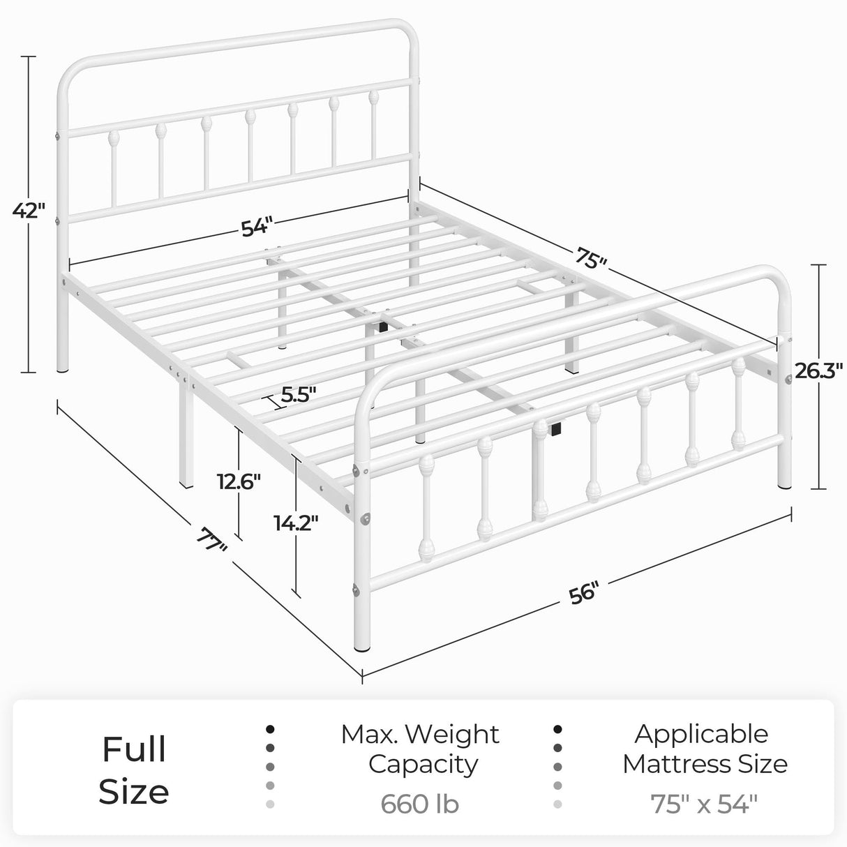Yaheetech Classic Metal Platform Bed Frame Mattress Foundation with Victorian Style Iron-Art Headboard/Footboard/Under Bed Storage/No Box Spring Needed/Full Size White Yaheetech