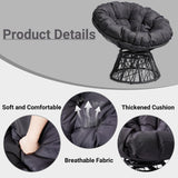 Outvita 40" Swivel Wicker Papasan Chair with Thick Tufted Cushions, High Capacity Frame, 360 Degree Rotatable Chairs for Indoor Outdoor Use, Black Outvita