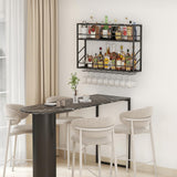 Woskar Wall Mounted Wine Rack 2 Tier, Metal Bar Liquor Shelves and Glass Holder,Wall Bar Shelf Wine Display Storage Holder for Home Bar, Dining Room, Kitchen(31.4×7.8×26in) Woskar
