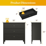 May in Color Large Black Fluted 3 Drawer Dresser Set of 2, Chest of Drawers with Ball Bearing Slide Modern 30 inch Tall Wood Nightstand with Spacious Storage for Bedroom Hallway Living Room Entryway May in Color