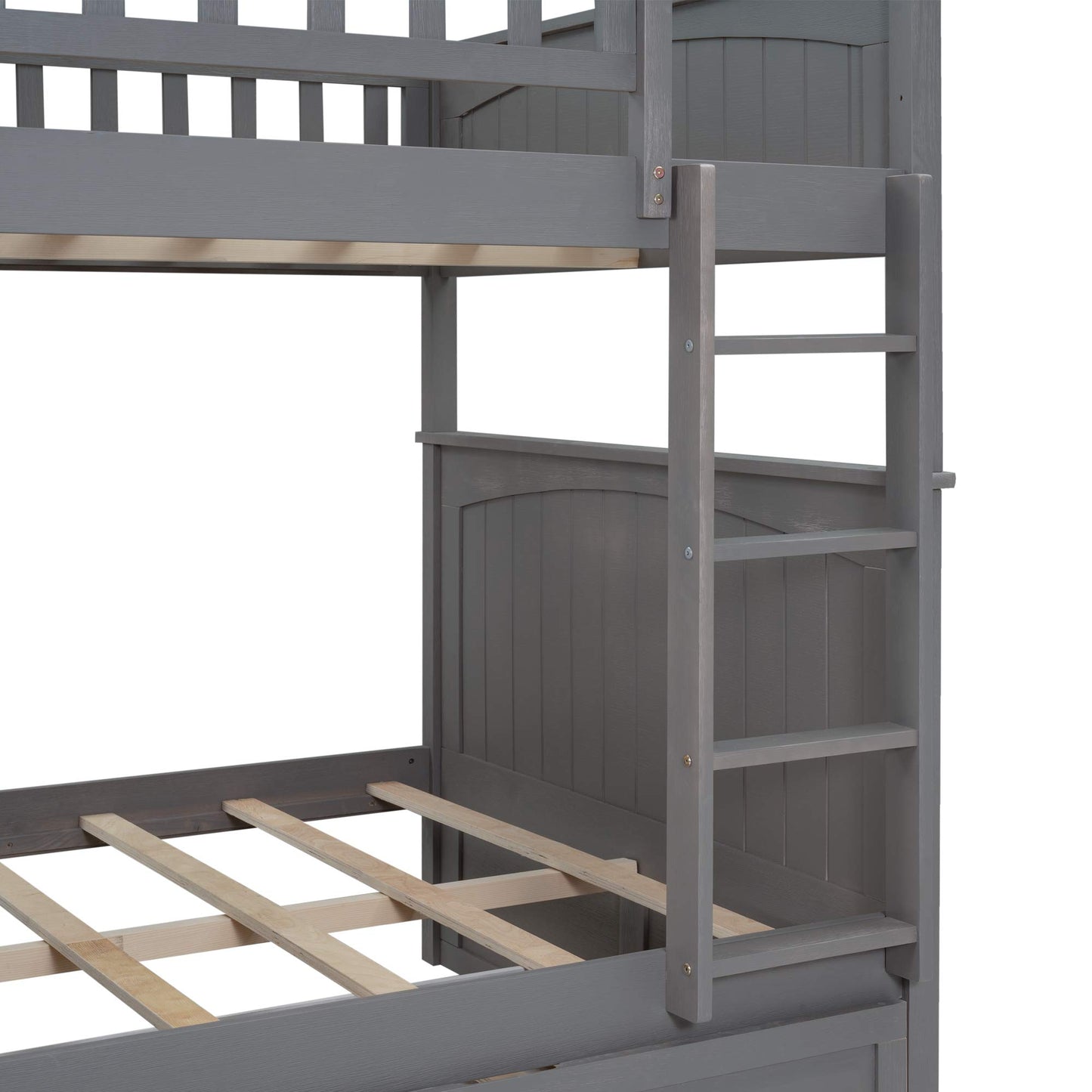 SOFTSEA Full Over Full Bunk Bed with Trundle Bedroom Furniture Solid Wood Bunk Beds Frame, Divided Into Two Separate Full Beds, Gray