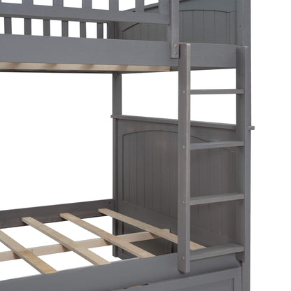 SOFTSEA Full Over Full Bunk Bed with Trundle Bedroom Furniture Solid Wood Bunk Beds Frame, Divided Into Two Separate Full Beds, Gray