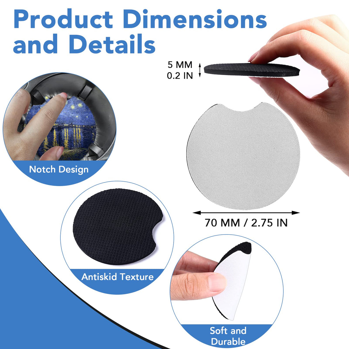 150 PCS Sublimation Blank Car Coasters, 2.75 in Circular Opening Blank Sublimation Coasters for Thermal Sublimation DIY Crafts, Car Coasters. NEOACT