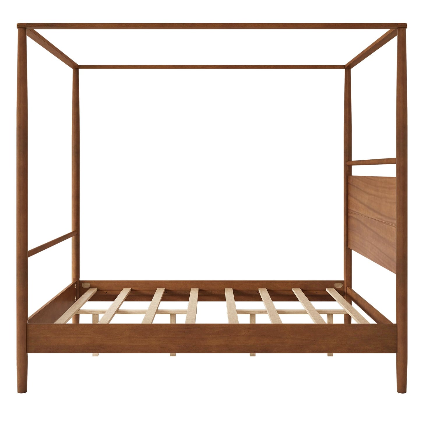 Luckiofvonne Queen Size Walnut Canopy Bed Frame with Headboard – Sturdy 4-Post Design, No Box Spring Needed - WoodArtSupply