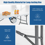 Goplus 6ft Folding Table, Indoor Outdoor Foldable Plastic Folding Tables, Heavy-Duty Rectangular Fold Up Table w/Handle, Portable Utility Card Table for Picnic, Party, Dining, Camping, Beach, White Goplus