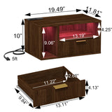 Veegle Floating Nightstand with Charging Station and LED Lights, Walnut Brown Veegle