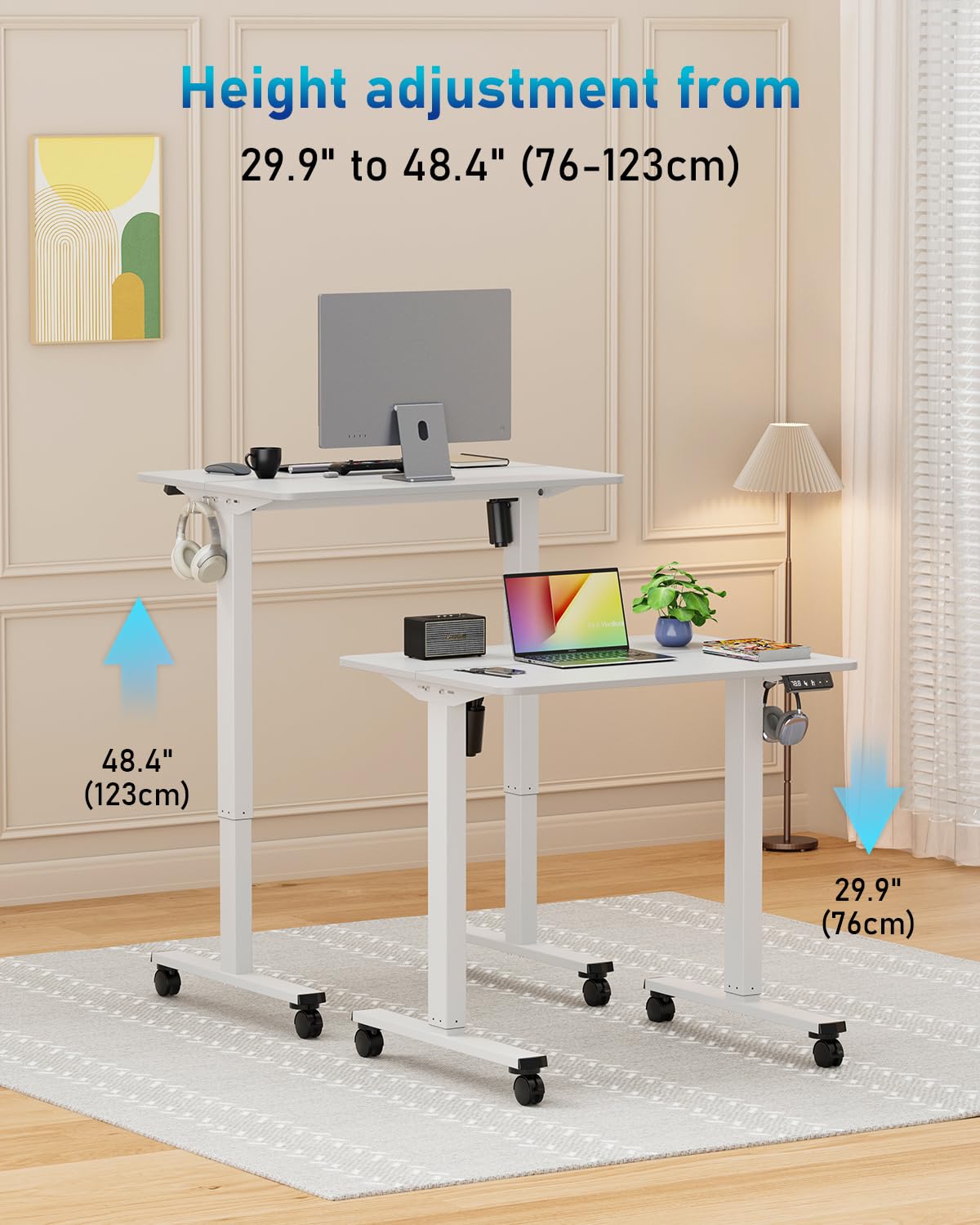 Xyndyx Small Height Adjustable Electric Standing Desk, 31.5" x 23.6" Sit Stand up Desk with Splice Board, Ergonomic Rising Computer Home Office Desk Table with Memory Preset, White Frame/White Top Xyndyx