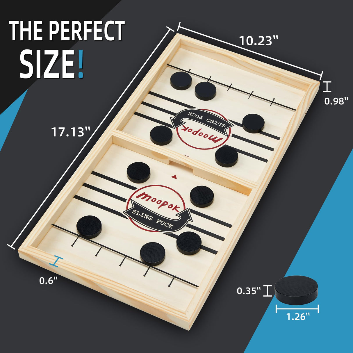 moopok Fast Sling Puck Game,Wooden Hockey Game.Desktop Battle 2in1 Super table Winner game,Adults and Kids Family Friend Funny Slingshot Game toys.Foosball Winner Board Game(Large) moopok